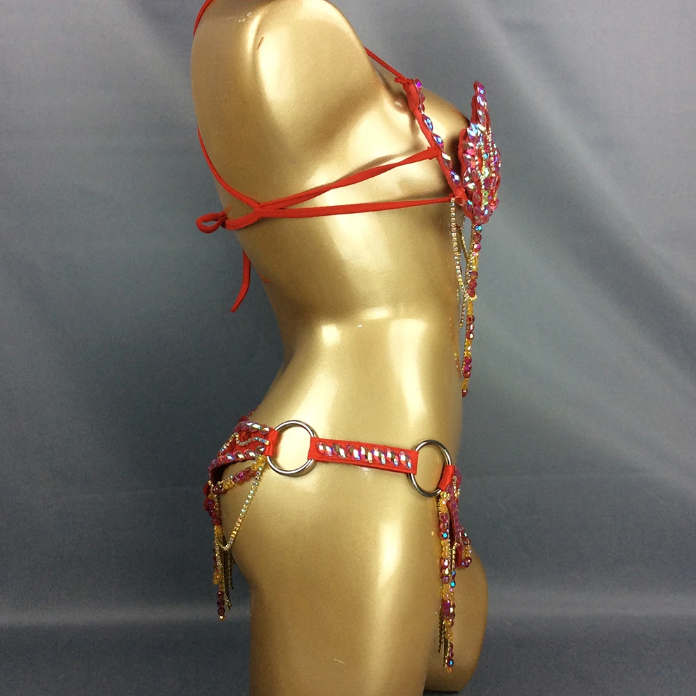 New Samba Carnival Wire Carnival Wire Bra Waist Belt 2pcs/Set Belly Dance Wear Professional Sexy Stage Rainbow stones CB010