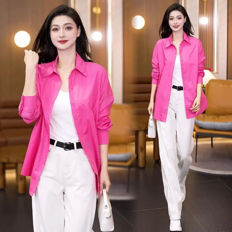 

New Cotton Shirt Women 2026 Spring Autumn Fashion Coat Female Loose Slim Outwear Lazy Wind Joker Lapel Casual Outcoat Ladies Top