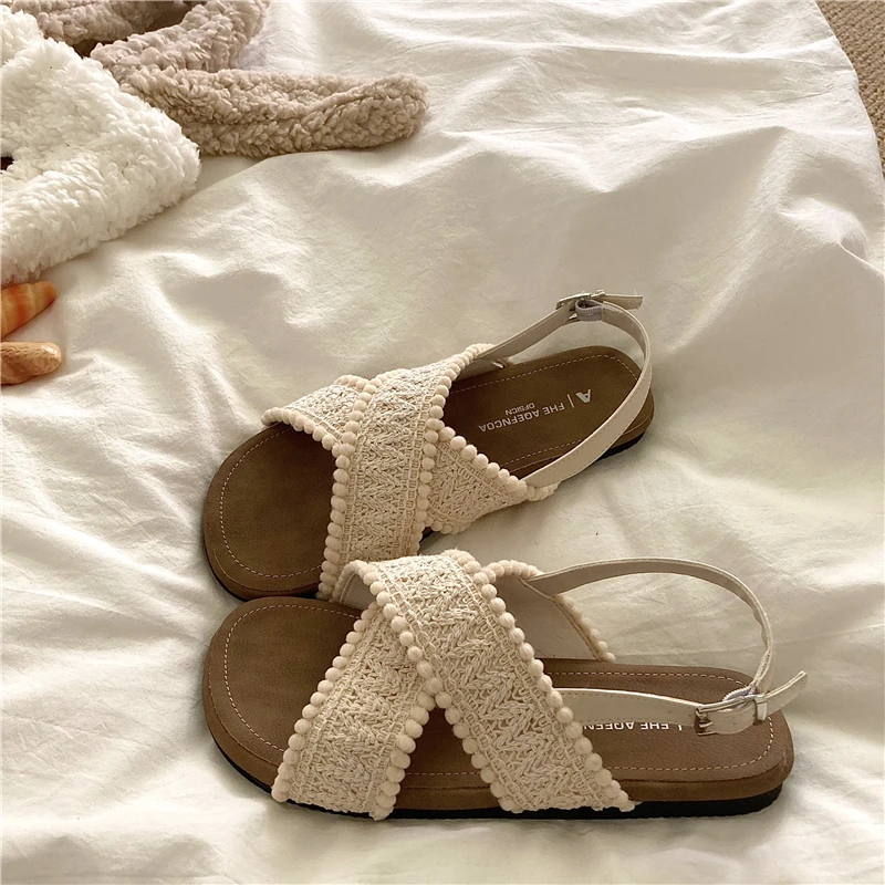 

Beach Vacation Style Woven Lazy Sandals Women's Summer 2025 Soft Bottom Anti-Slip Slip-On Shoes Breathable Hollow out Design