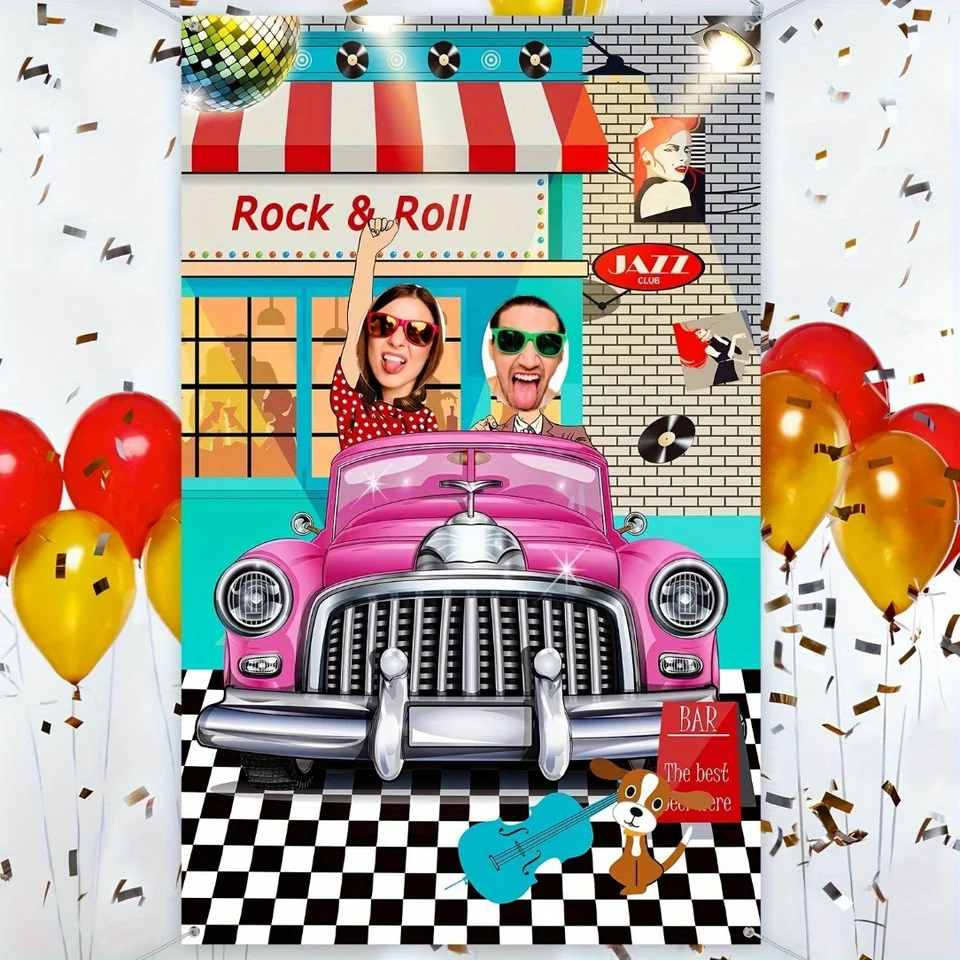 Mocsicka 50er Jahre Party Banner & Hintergrund – Retro Diner Deko Im Set, 180 X 100 Cm, Inkl. Rolle – Ideal Für Geburtstagsfeiern & Fotoshootings