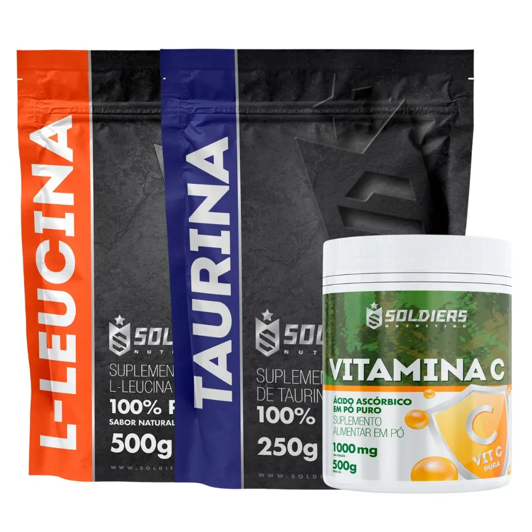 Kit: Leucine 500g + Taurine 500g + Vitamin C Powder 500g-Imported Pure 100%-Soldiers Nutrition