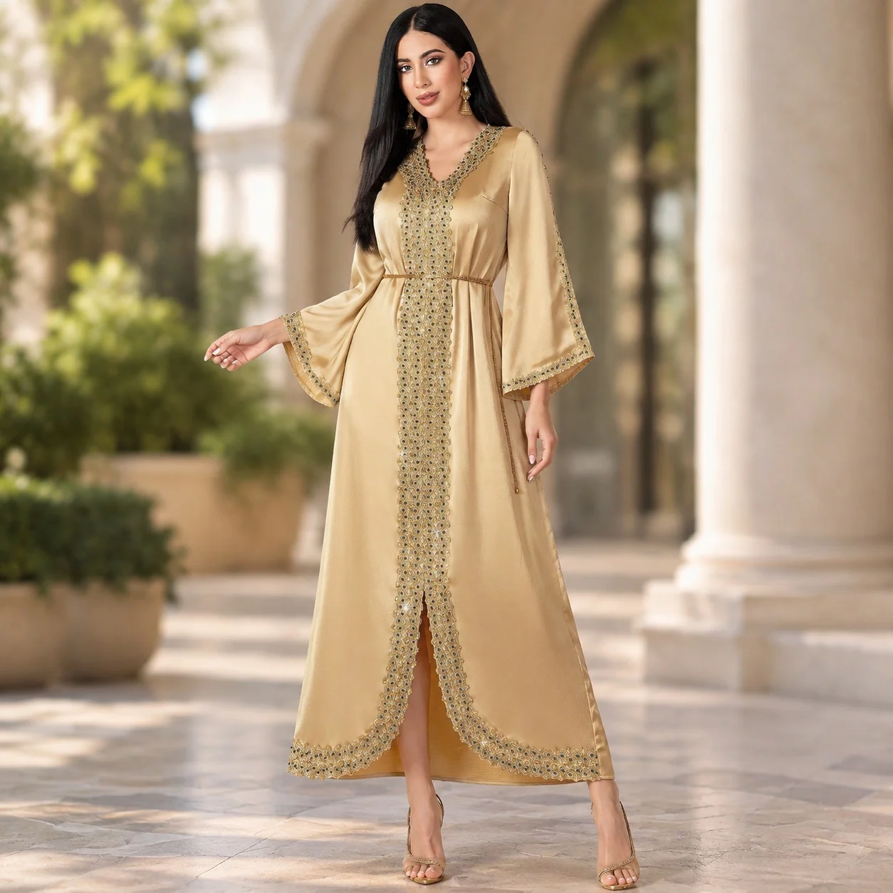 Elegant Rhinestone Embroidery Gown with Spring for Women