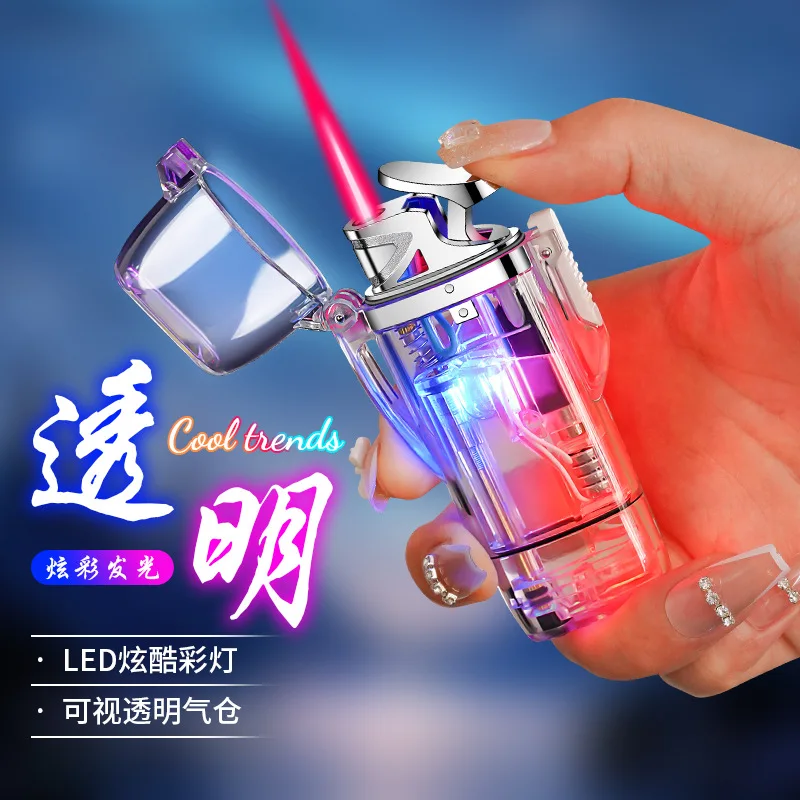 Creative transparent lighter Windproof Direct charge Cigarette ignition Colorful lights Pink flame Flamethrower Cigarette tools