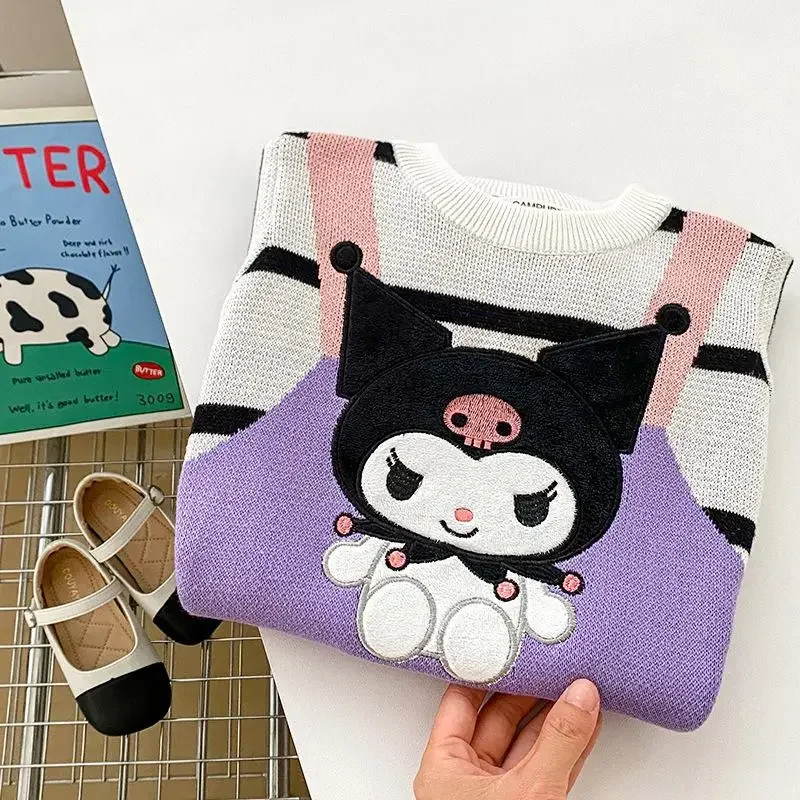 

Детское платье-свитер Kuromi: теплая хлопковая одежда Sanrio с милым аниме-принтом для девочек, универсальная модель для школьниц