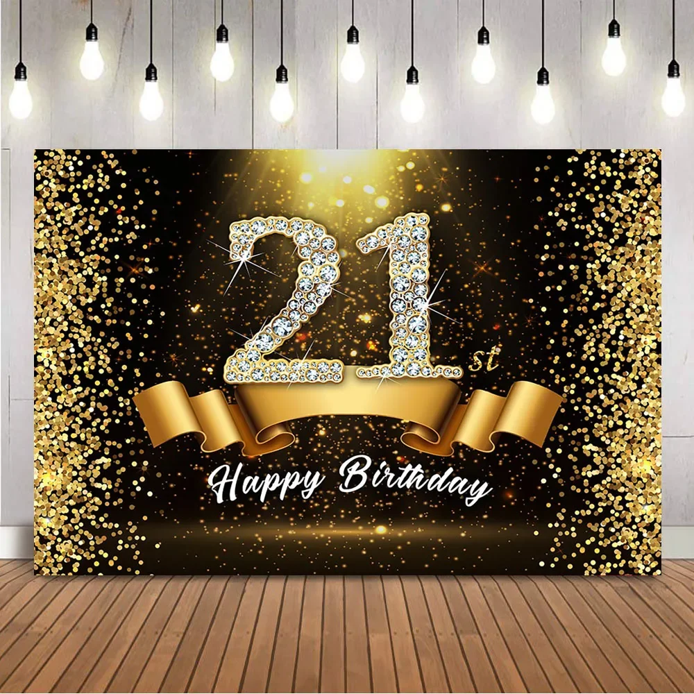 21th Birthday Backdrop Gold Glitter Sprinkle Dots Background for Photo Props Sweet Girls Adult Women Party Decorations Supplies