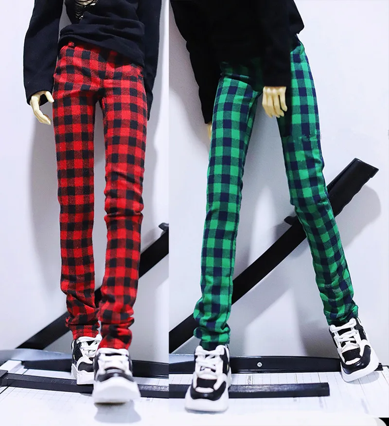 

BJD doll clothes fit with 1/3 1/4 Uncle Size Long legs casual red black check doll pants accessories