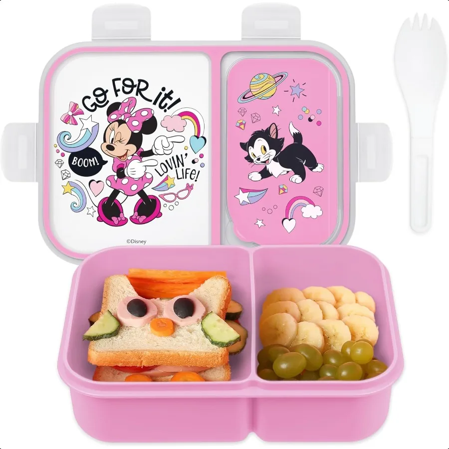 

Bento Box LeakProof Lunch Box with Divided Compartments Detachable Spork Minnie Stitch BPA Free Toddler Bento Box