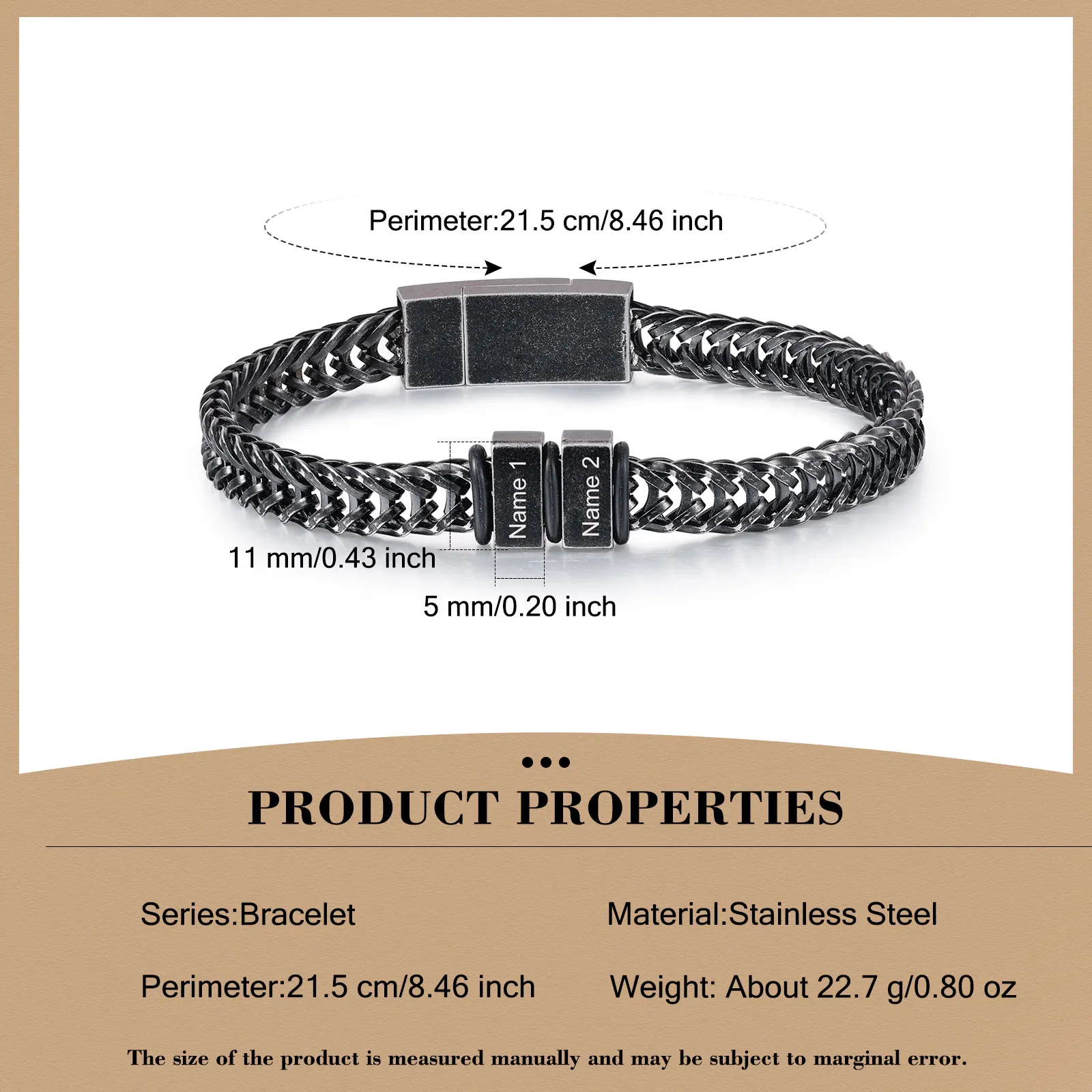 Personalized Link Chain Bracelet with 2-5 Name Engraved Beads Custom Name Mens Bracelets Vintage Jewelry Gifts for Boyfriend