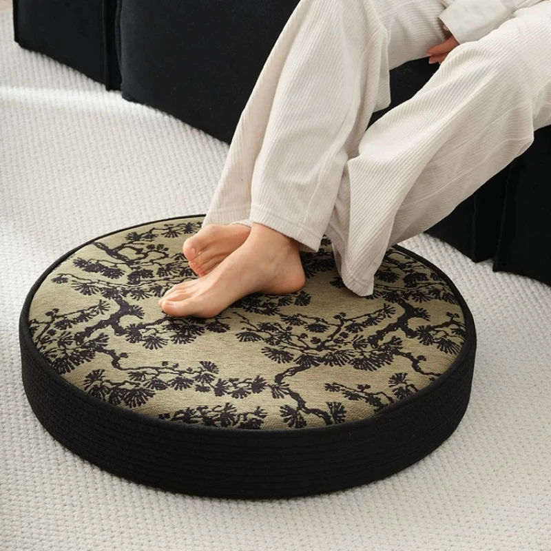 Round Floor Cushion for Home Mid Century Modern Tatami Mat for Meditation Large Zafu for Reading on Ground Woven Zen Cushion