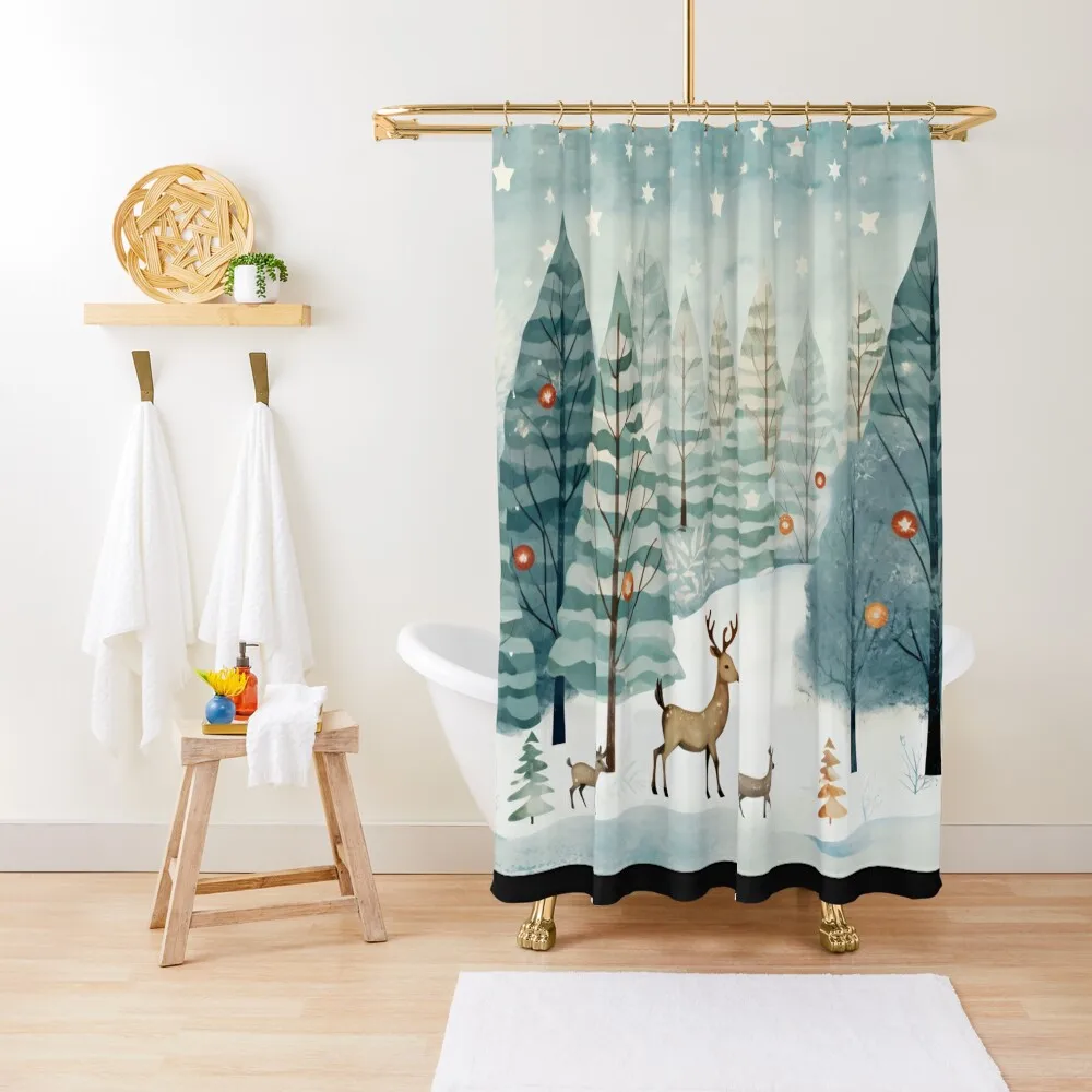 

Winter Wonderland: Serene Deer and Snowy Forest Decor Shower Curtain Bathroom Shower Bathtub Modern Accessory Bathrooms Curtain
