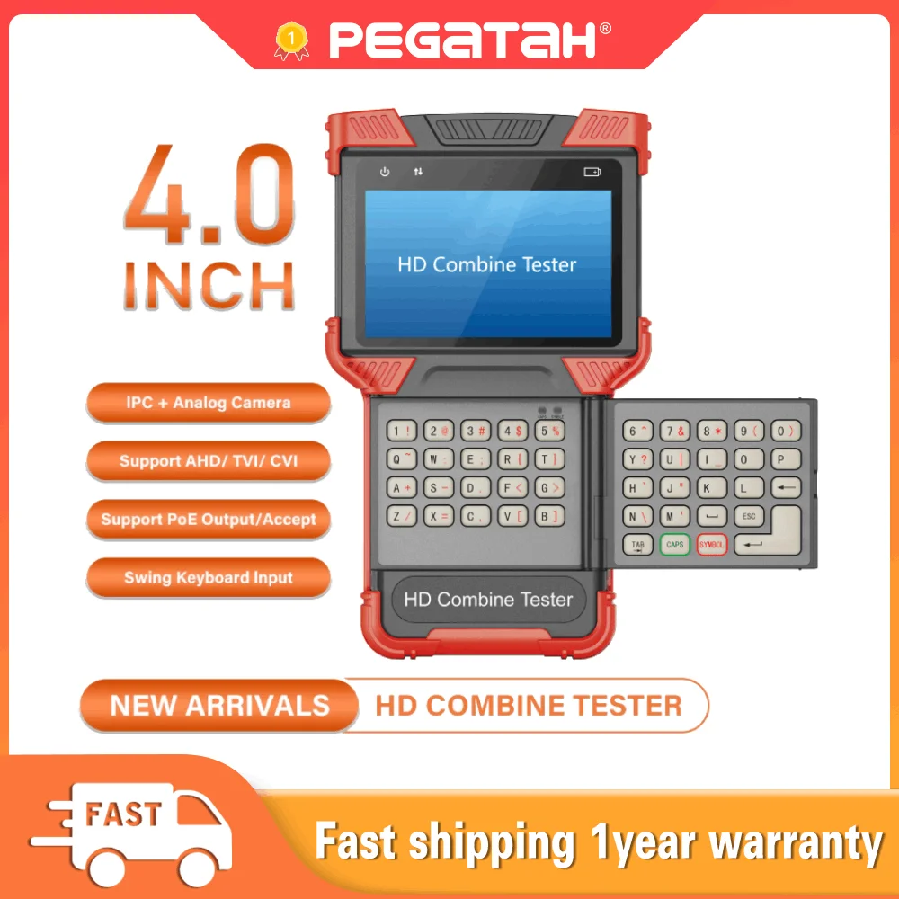 PEGATAH 4 Inch HD CCTV Tester IPC Analog TVI  AHD CVI Video Monitor POE PTZ Control RS485 Ethernet Test for H.265 4K IP Camera