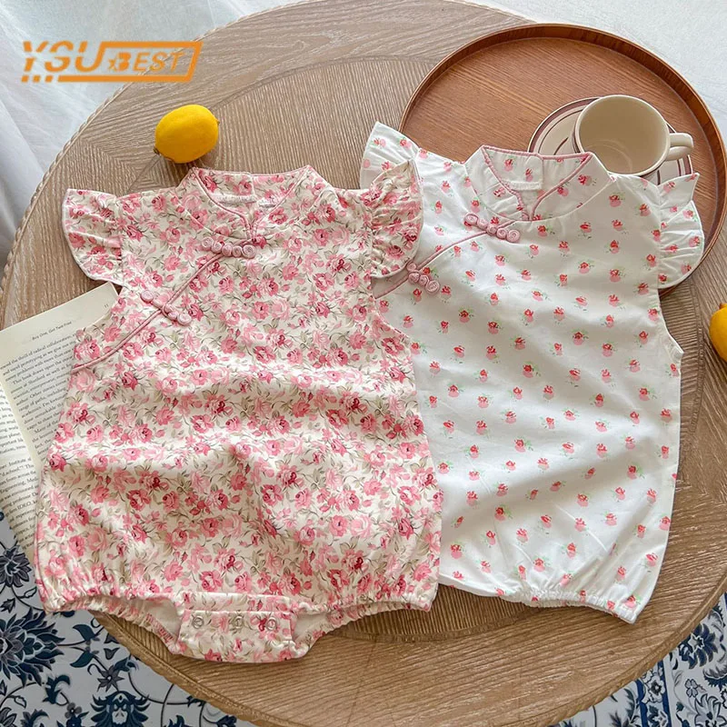 

Chinese Style Summer Newborn Kids Baby Girls Cheongsam Clothes Rompers 0-3Yrs Cute Infant Baby Girls Sleeveless Jumpsuit