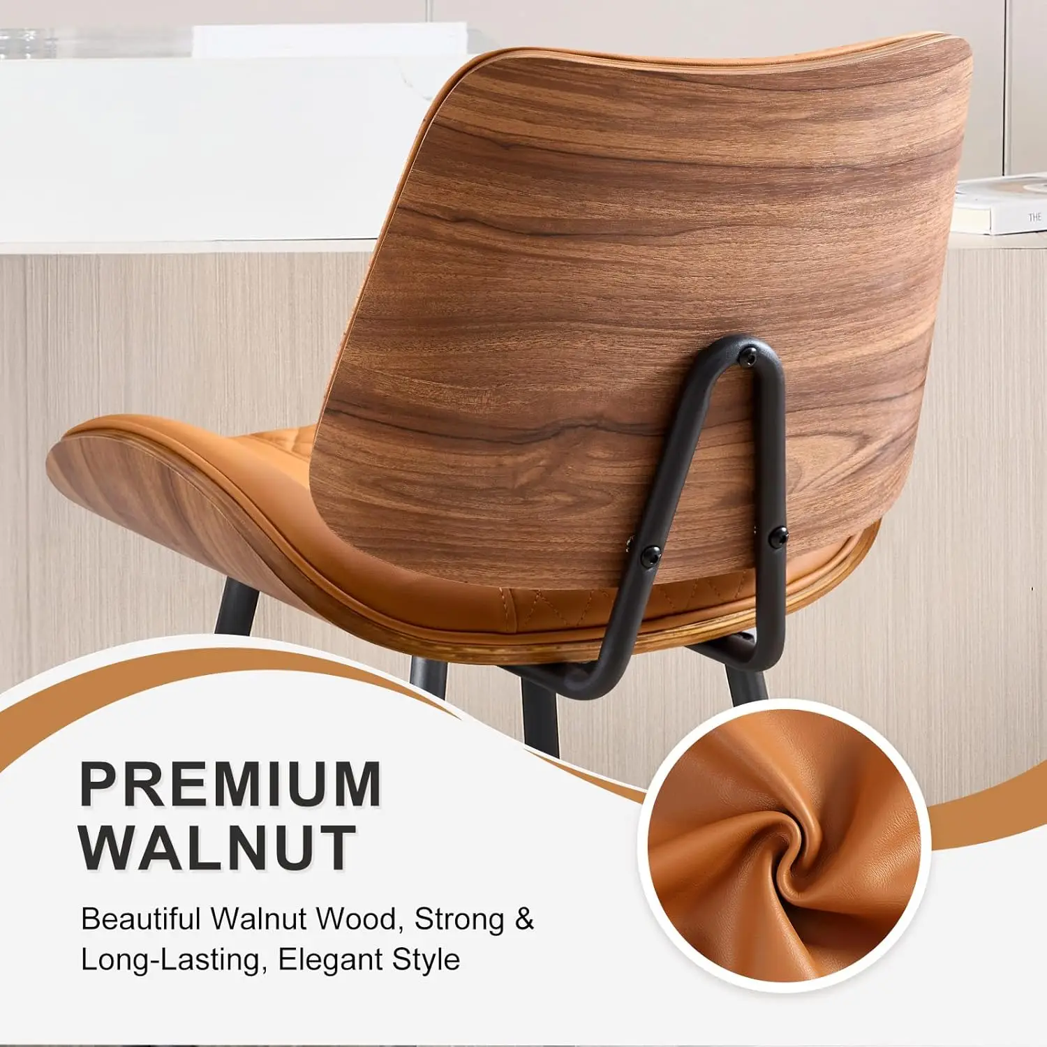 Conjunto de 3 Banquetas Altas para Balcão, Banquetas sem Braços de 26,9 polegadas com Pernas de Metal, Cadeira de Pub em Nogueira com Estilo Moderno, Personalizável