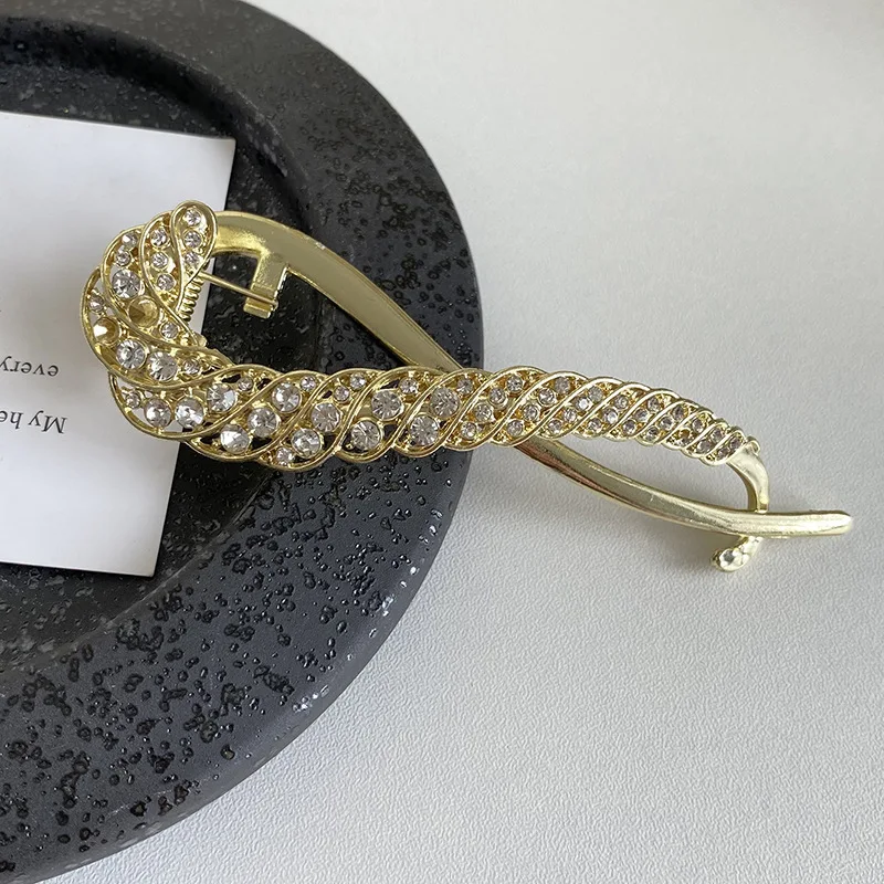 Pinza para el pelo de lujo con diamantes de imitación para mujer y niña, horquilla giratoria con hebilla de rana, maquillaje, lavado de cara,