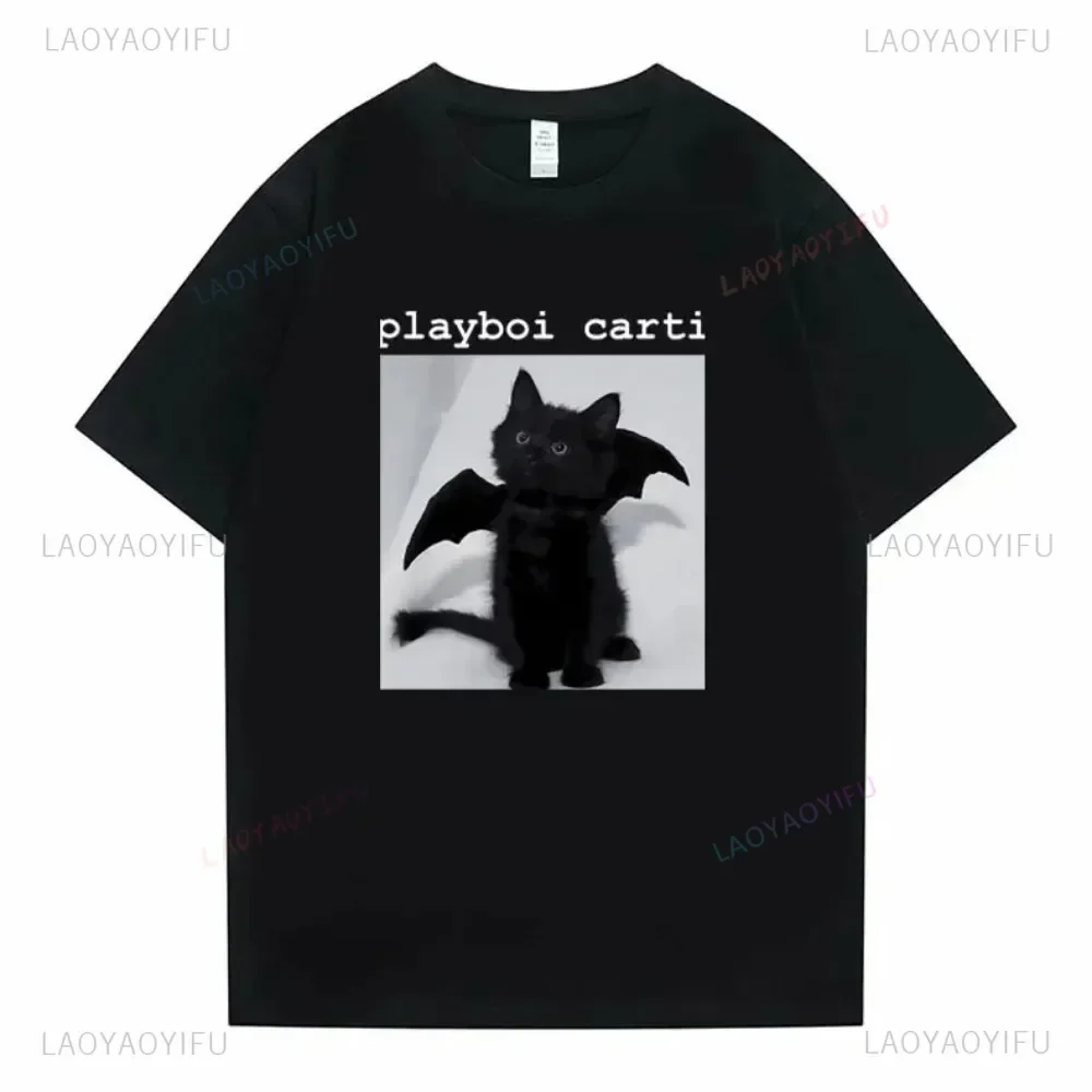 playboi carti Wings Black Cat Hip Hop dancer Carti Punk Print letter Tshirts Men's and Women's Short Sleeve Printed Tshir summer