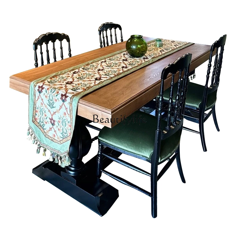 

French retro high-end solid wood American simple multi-person dining table small apartment medium and ancient style