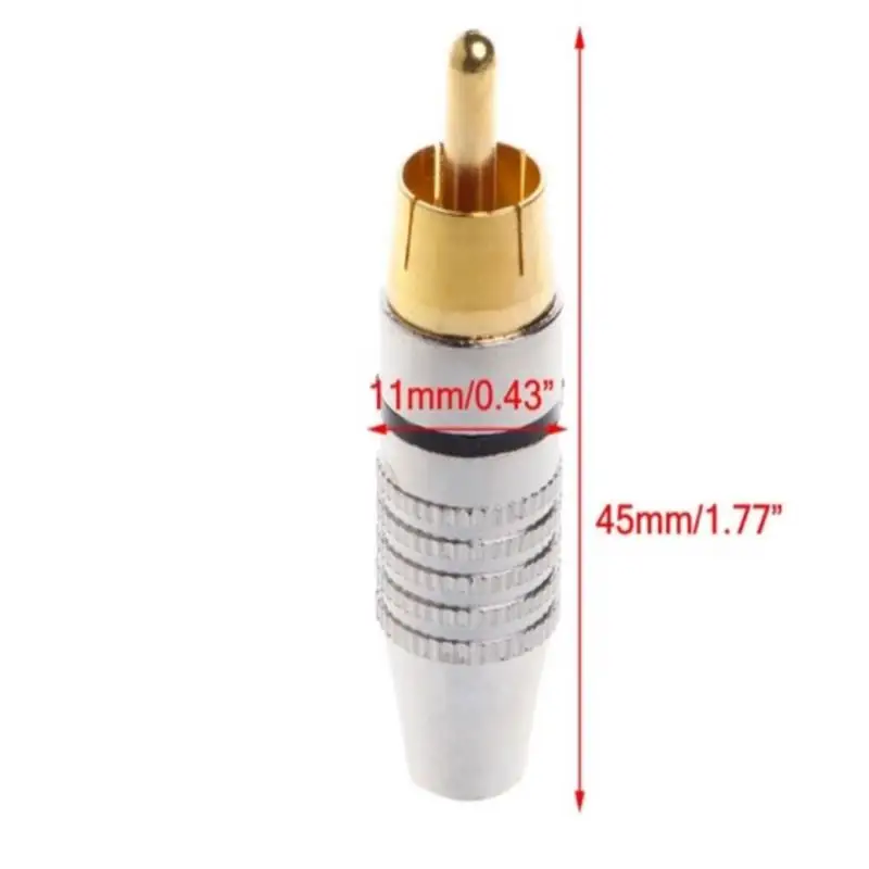 10PCS Exquisite and Practical RCA Plug Audio Video Locking Cable Male Connector Gold Plated