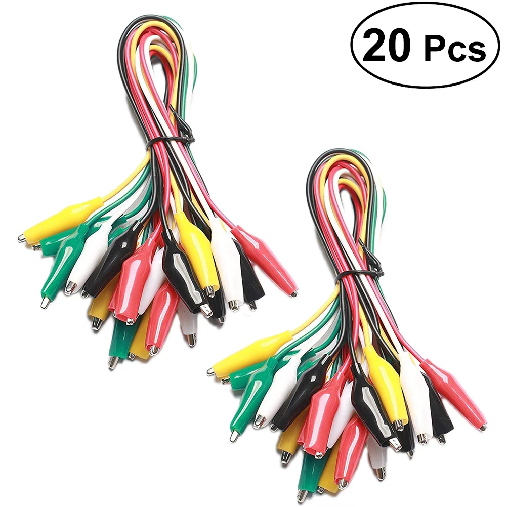 

20Pcs Jumper Wires Test Leads Alligator Clips Double Ended Nickel Plated Low Voltage Electrical Lab Color Coded 50cm