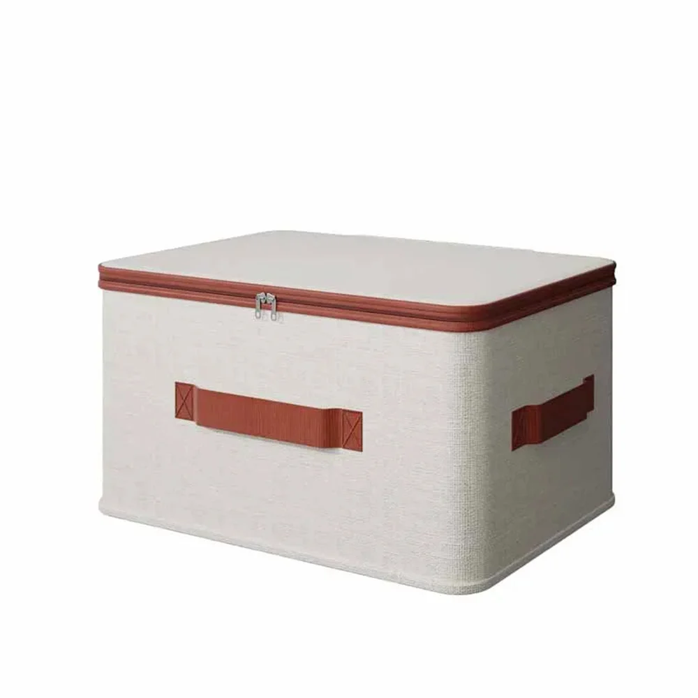 Linen Zipper Storage Boxes Non-Woven Fabric Clothing Organizer Bins for Home Bedroom Closet Organization with Additional Helpers