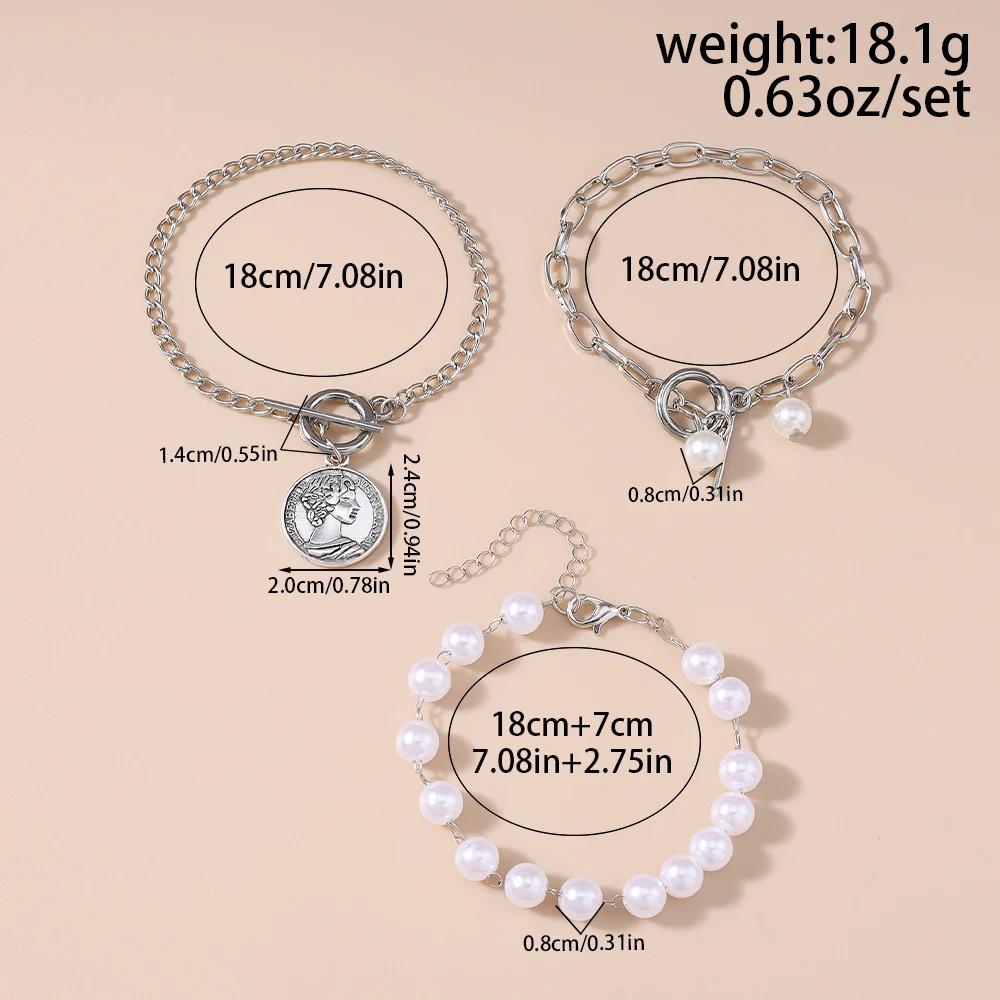 Aihua 3-teiliges Set Modische Perlen-Elizabeth-Münzarmbänder & Armreifen Trendige Farbige Ketten-OT-Gliederarmbänder Damen-Schmuck Geschenke – Detail 2