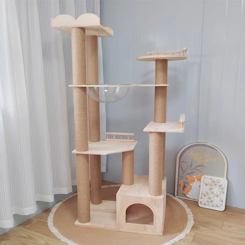 Multi-storey Large Cat Tree House Solid Wood Cat Climbing Frame Small Apartment Ultra-high Cat Platform Villa Pet Furniture