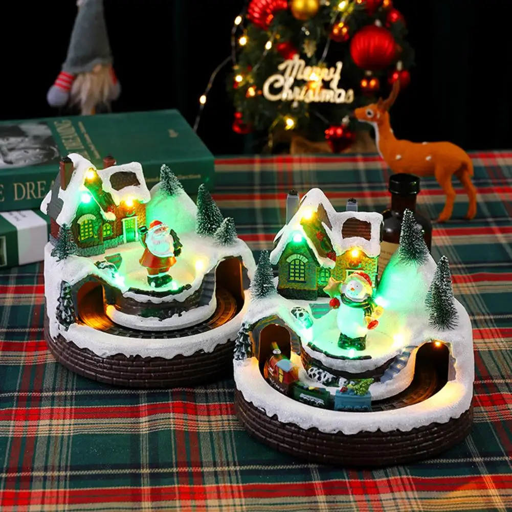 Festive Table Decoration with Colorful Lights Christmas Ornament with Music Lights Colorful Lights Music Rotating Train Resin