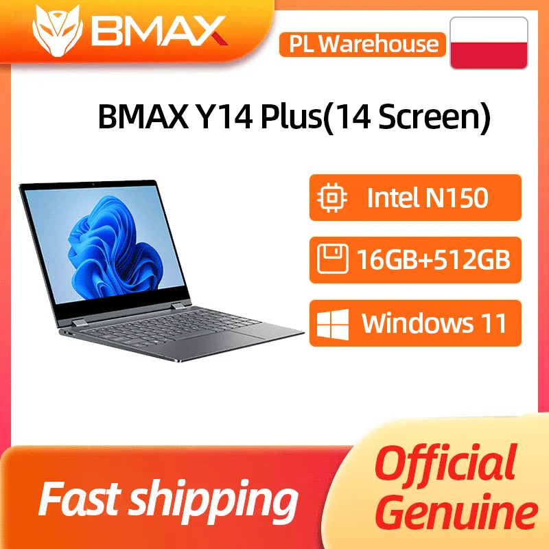 Portátil BMAX Y14 Plus de 14 pulgadas, Notebook con Windows 11, 16GB de RAM, 512GB SSD, 1920*1080 IPS, Intel N150, USB Tipo-C