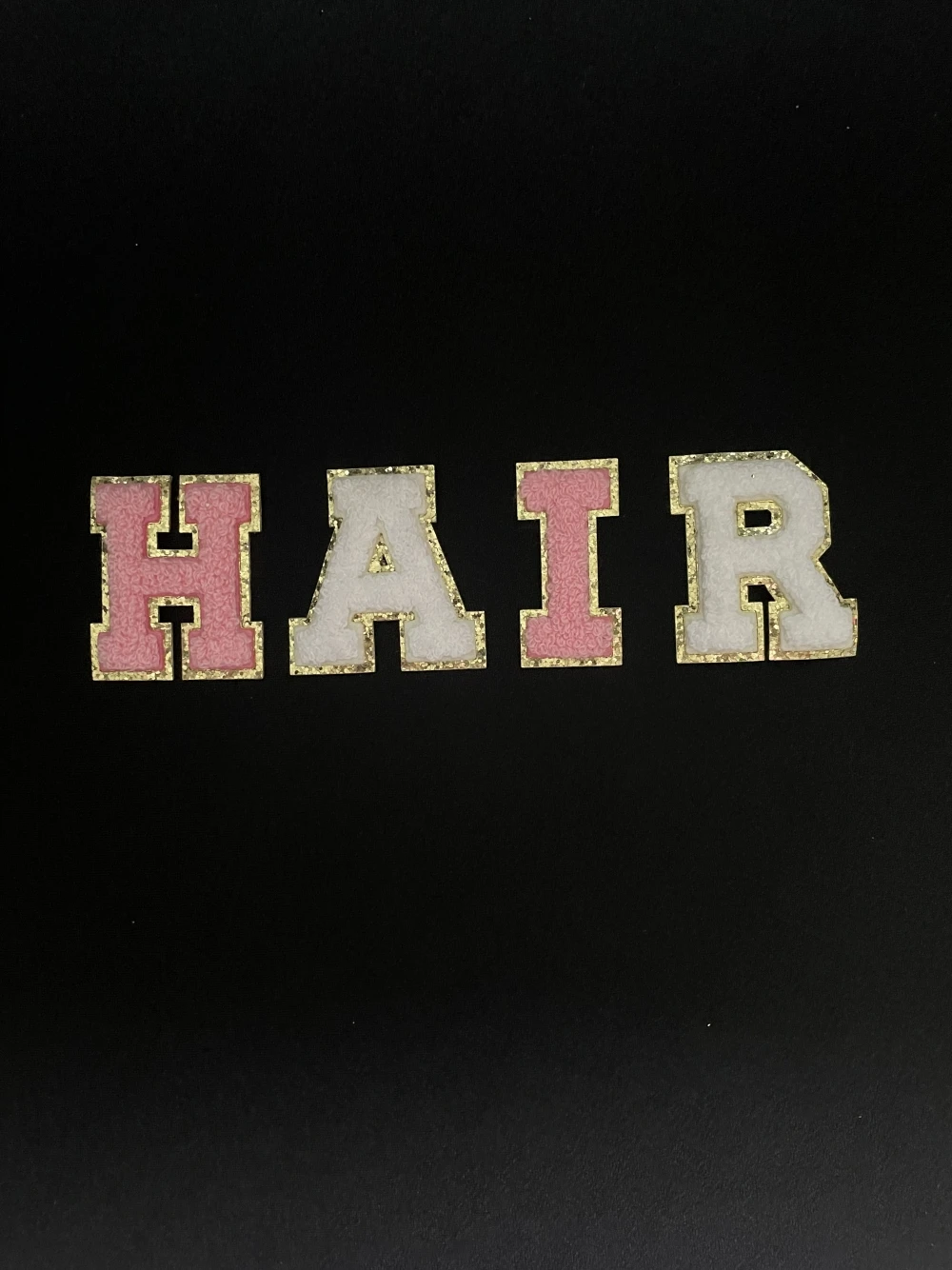 Embroidery Alphabet HAIR SNACK Chenille Self-adhesive Letters Patch Glitter Patches for Cosmetic Bags Handbag ect.