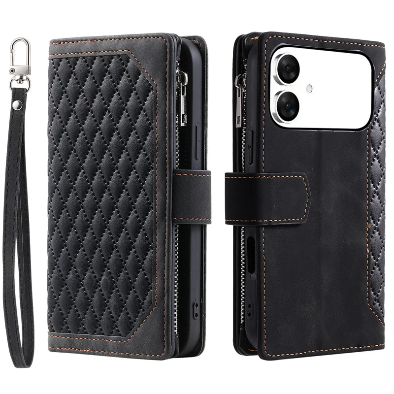 Grid Zipper Bag Case for Samsung Galaxy S26 Ultra S25 edge S24+ S23 S21 FE S22 S10 S9 S8 Plus Phone Case Leather Wallet Cover
