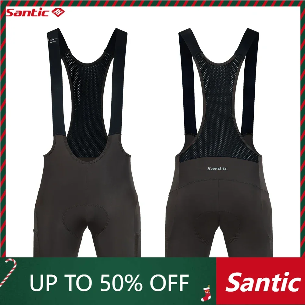 Santic Men\'s Cycling Bib Shorts MTB Summer Reflective Cycling Shorts Breathable 6 Hours Cycle Cushion With Pockets Quick Drying