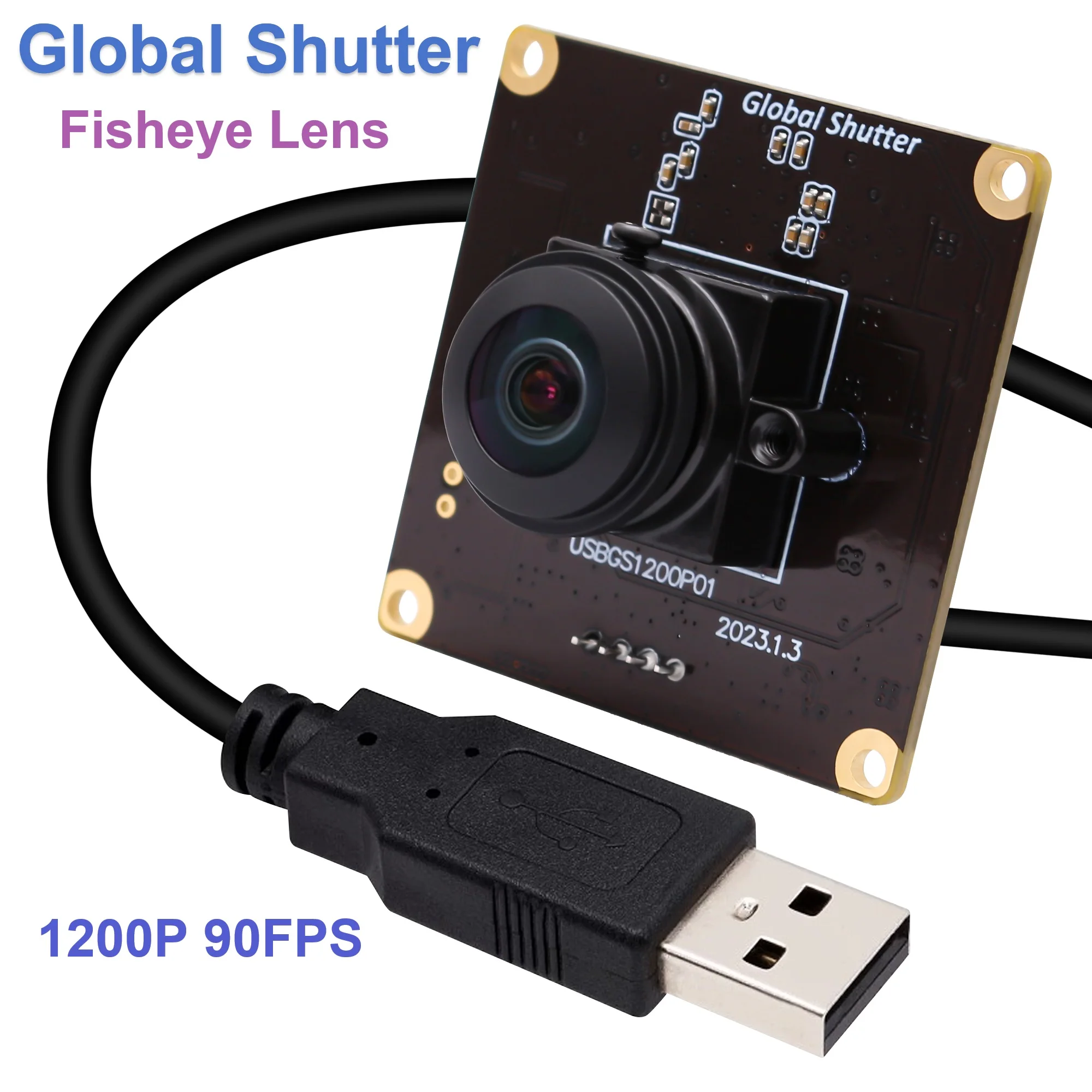 ELP High Speed 1200P 90fps Global Shutter Fisheye Lens 200 Degree USB Camera Module AR0234 Mini Web for PC Tablet Raspeberry Pi