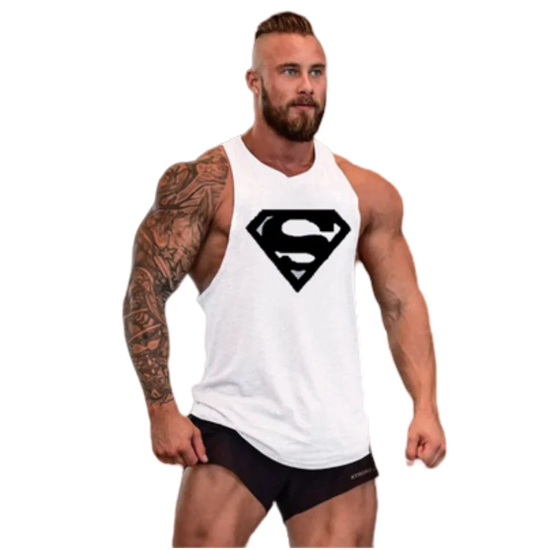 New Arrivals Bodybuilding stringer tank top Superman Cotton Gym sleeveless men Fitness Vest Singlet sportswear workout tanktop