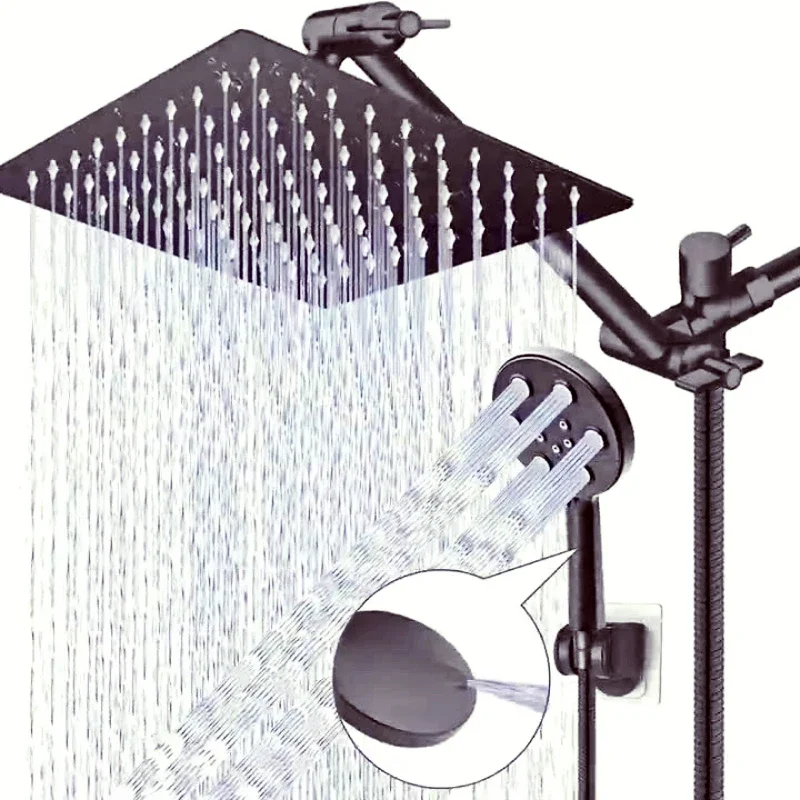 8/10 Inch Black Bathroom Rain Shower Sets Stainless Steel High Pressure Shower System Adjustable Water Saving Shower Faucet Set