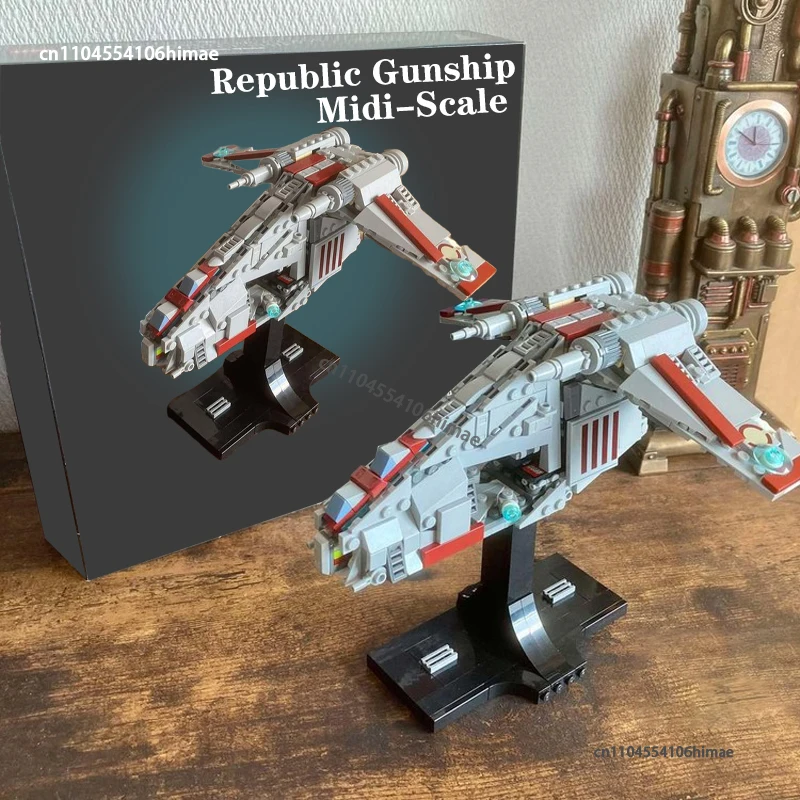 NOVO Modelo de Blocos de Montar em Escala Midi Versão Gunship Republic, Nave Espacial DIY, Brinquedo de Montagem de Filme Militar de Ficção Científica, Presente para Crianças