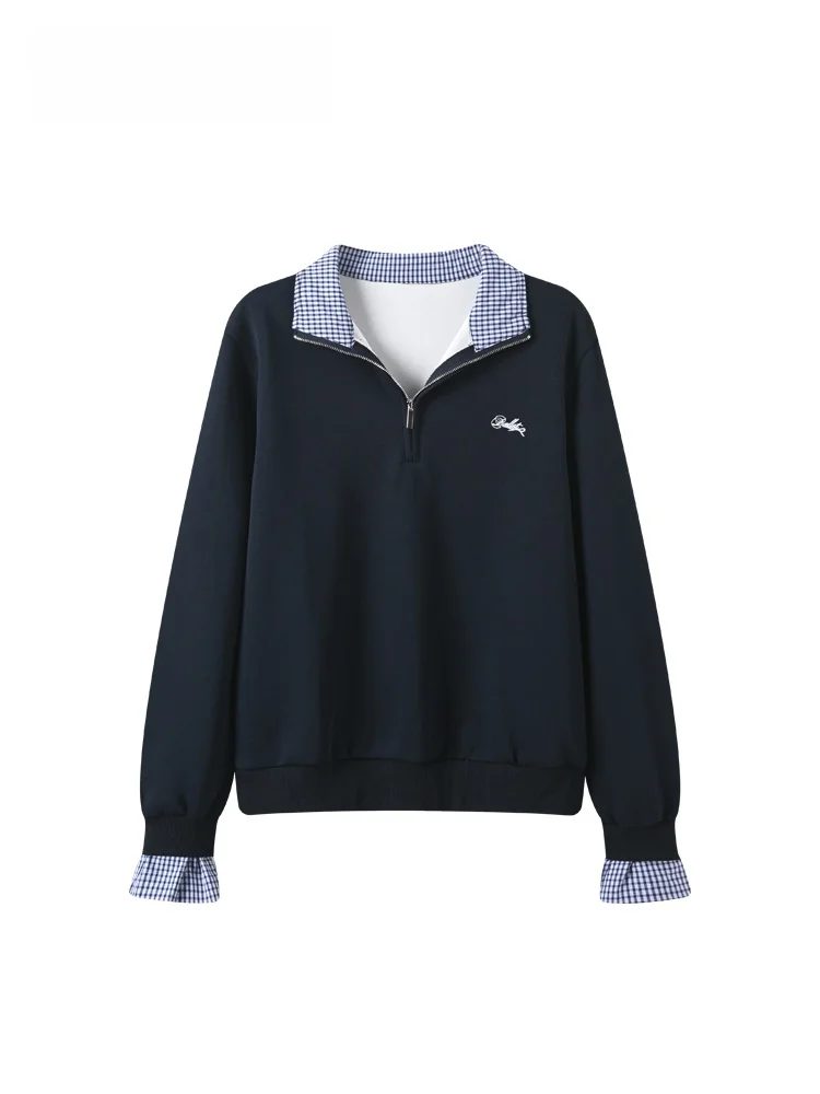 

Spring New Sle Cara CLUB Large Size Long Sve Hoodie Women's Plaid Splicing Anti-Aging Top Casual Sle Cotton Polyester ...