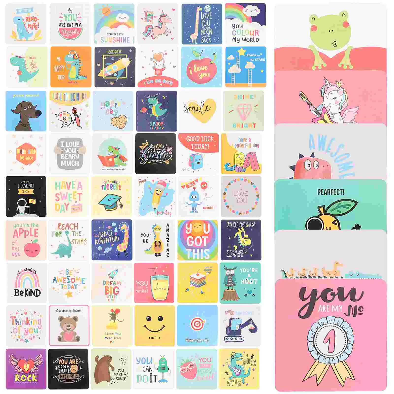 60 Pcs Cute Encouragement Note Card Lunchbox Kids Games Cards Cartoon Positive Paper Motivational Child for