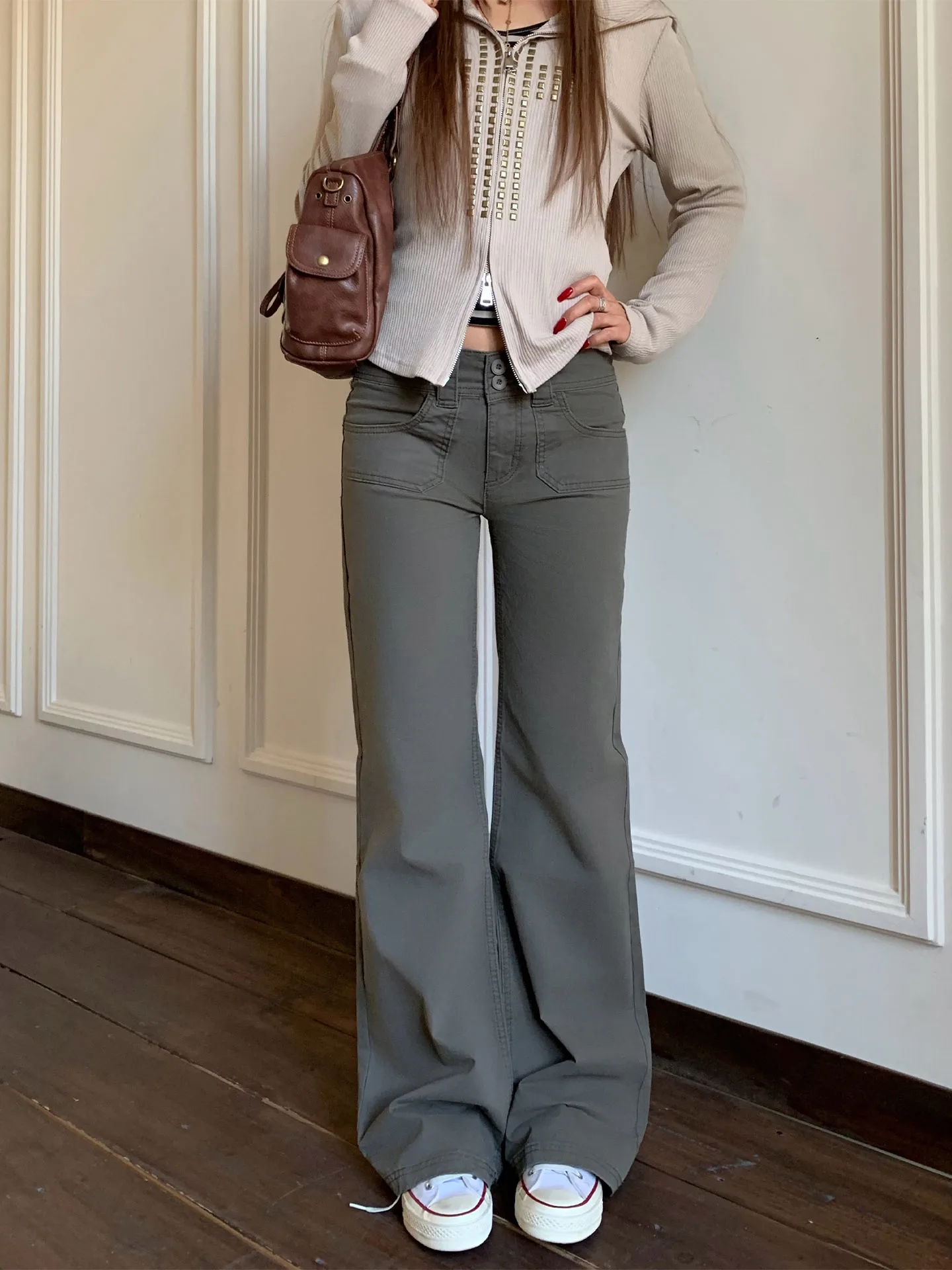 

Low Waist American Sle Jeans Women's Slim Fit Narrow Version Dragging Pants Spring Autumn Vintage Ladies Stand Waist