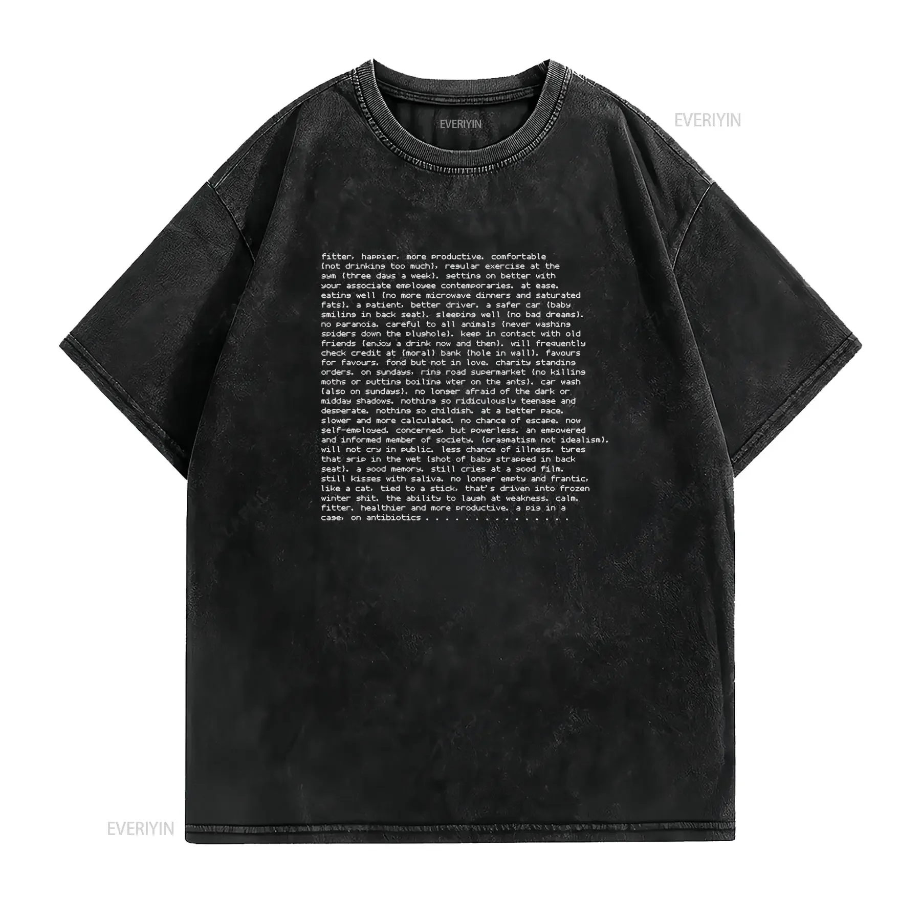 Fitter Happier White Print Men's T Shirt vintage Washed Comfortable Soft Stretched streetwear Stylish Breathable