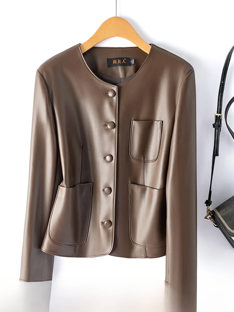 本革またはジャエット女性のスリムフィットシープスキンコート春秋の新しいスレカジュアル韓国版小さなアウターウェア