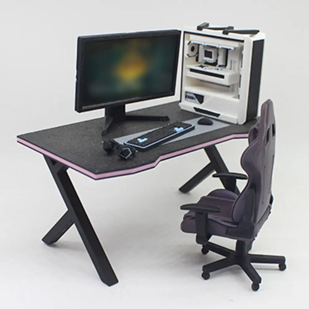 

1/12 кукольный домик, игровой комплект для киберспорта, модель сцены, черно-белый миниатюрный компьютер, настольный компьютер, клавиатура, экран, реквизит для фотосессии