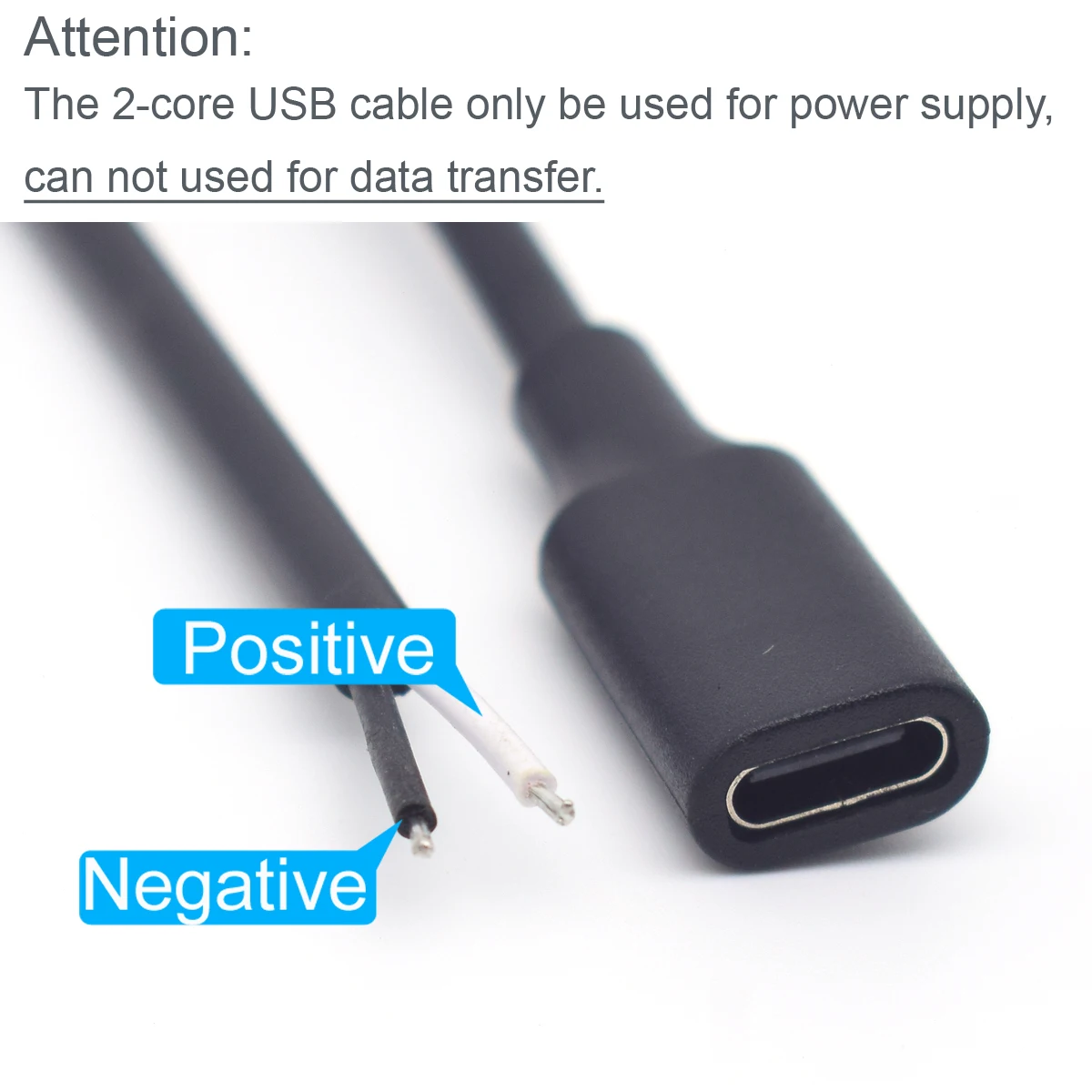 1M/3.3FT 22AWG USB C Vrouwelijke Pigtail Kabel-2 Draad Voedingskabel DIY 5V 3A voor Type-C Vervanging Reparatie (Wit/Zwart Blote Draad)