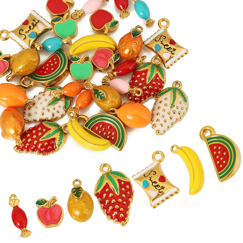 3pcs Stainless Steel Enamel Apple Banana Strawberry Charm Pendant for DIY Necklace Bracelet Earrings Jewelry Making Accessories