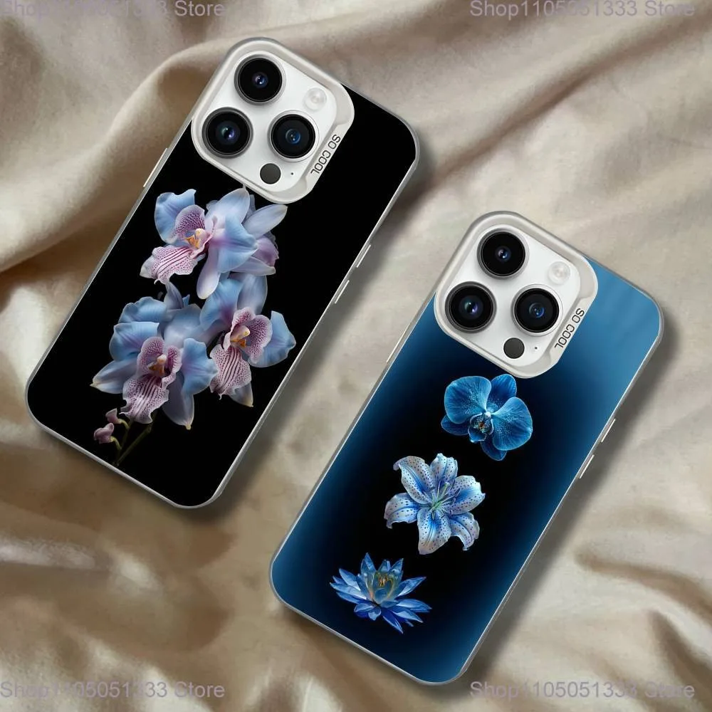 

Elegant Pink and Blue Orchid Phone Case For iPhone 16,15,14,13,12,11,Pro,XS,Max,Plus,Mini,SE White Candy Matte Shockproof Cover
