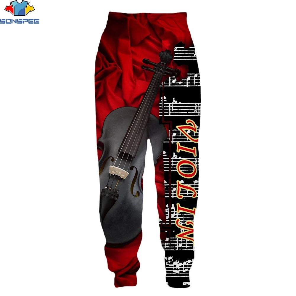 

SONSPEE 3D Print Spring Autumn Men Women Long Pants Violin Classic Retro Harajuku Hiphop Sport Loose Leisure Sweatpants Trousers