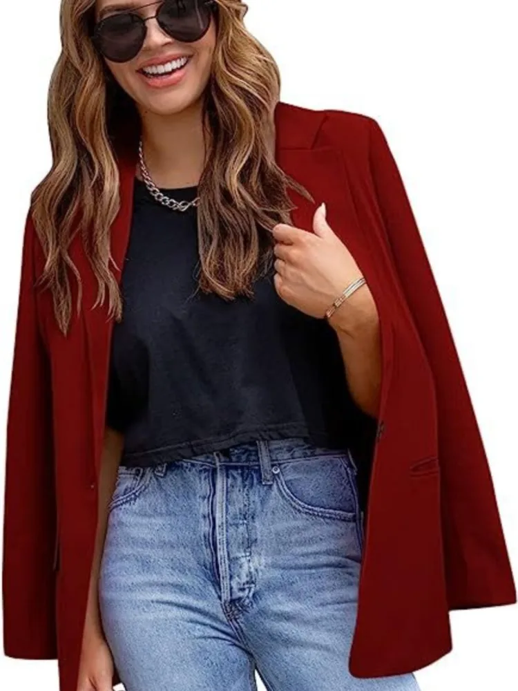 Casual Long Sleeve Suit Jacket Office Lady Spring Autumn Fashion Elegant Solid Turn Down Collar Blazer Coats For Women 2023 Tops