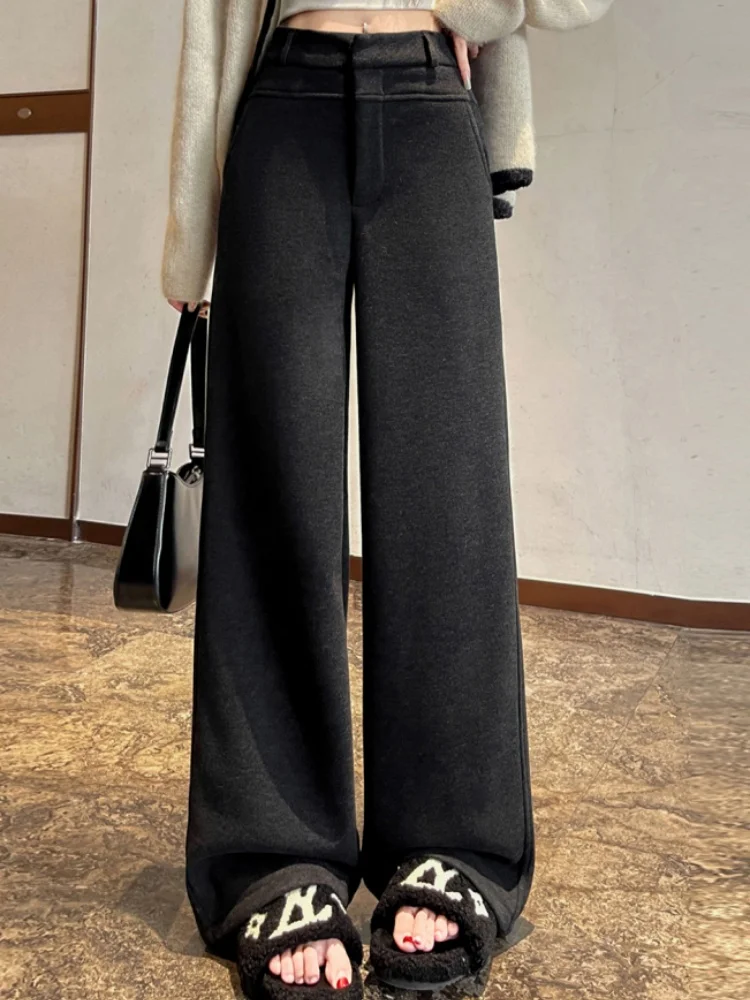 High Waist Straight Leg Pants Women's Casual Wide Leg Suit Pants Autumn Winter Faion Korean Sle ket Detail Commute Wind