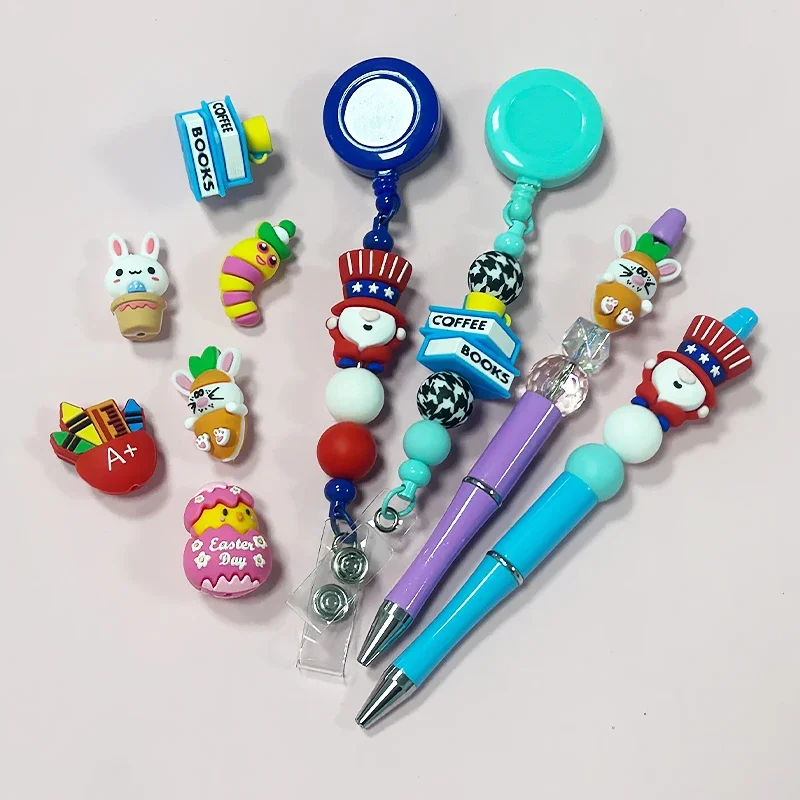 20pcs New Silicone Beads 3D Easter Bunny Focal Beads Baby Teething Toys DIY String Pen Bead Nipple Chain Jewelry Accessories