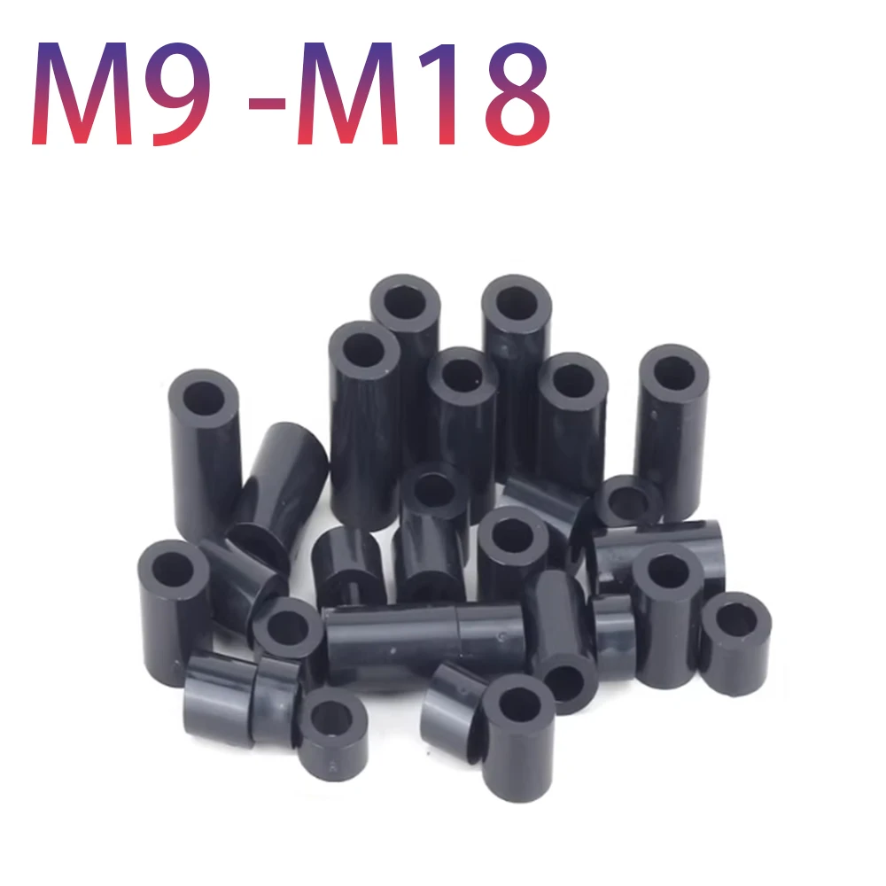 Black Nylon Spacer Stud M9 M11 M14 M16 M18 ABS Plastic Round Non-Threaded Standoff Washer PCB Board Isolation Column Support