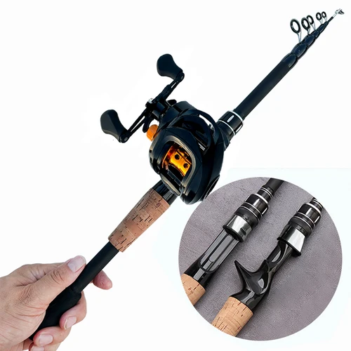 Cañas de pescar de fundición, caña telescópica combinada y carrete de Baitcasting 19 + 1BB, viaje de 1,5 m-2,4 m para juego de pesca de trucha de carbono con señuelo de 8-25g