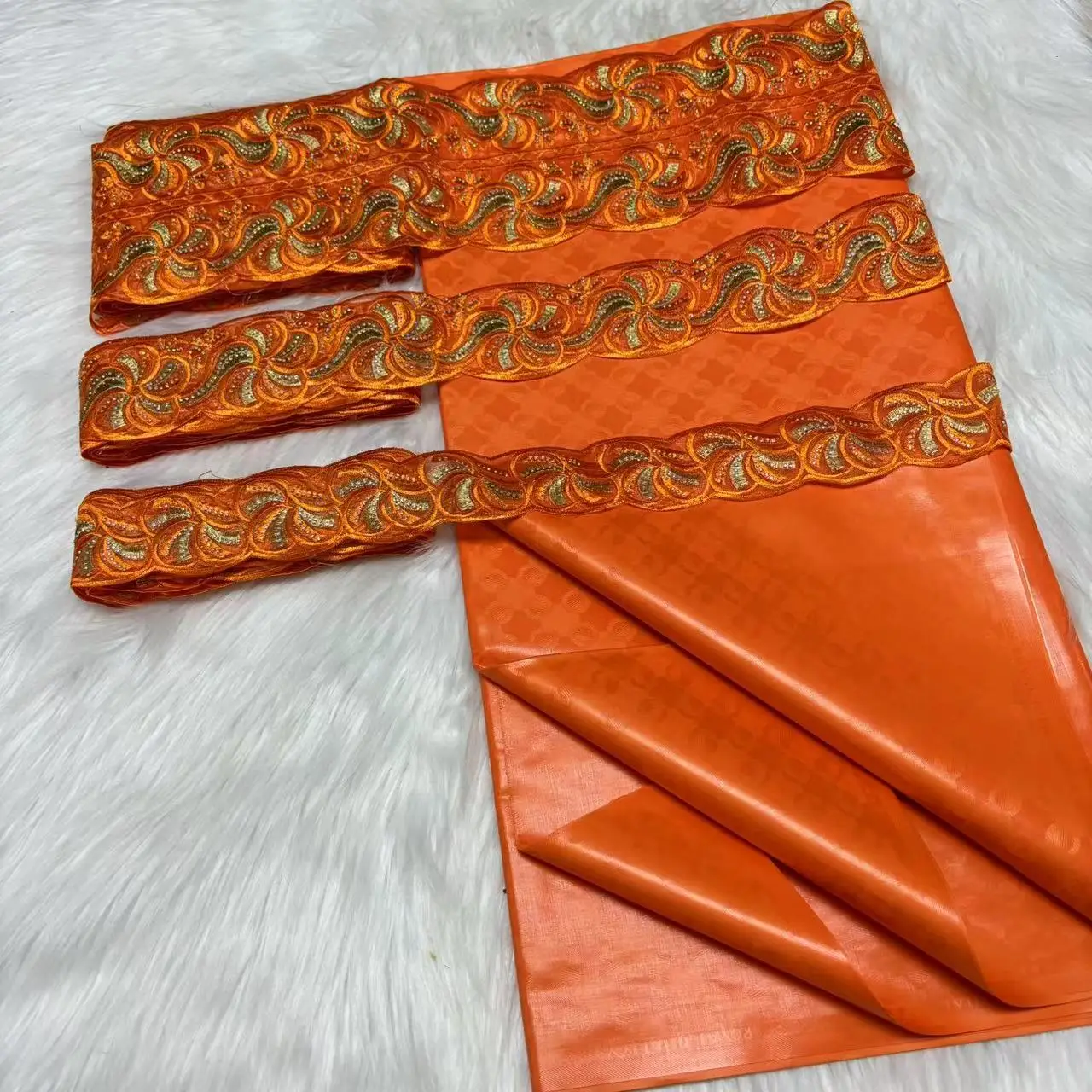 2025 Latest 5yards High Quality Bazin Rich Fabric with 15yards Embroiered Trims Lace for Women Dress Bazin Material M5-906-1